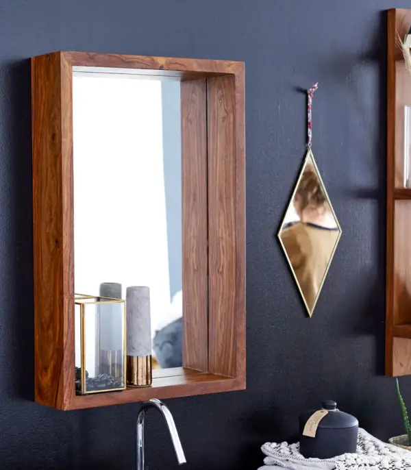 Fasy Sheesham Wood Wall Mounted Mirror 70x45 cm (Honey Finish)