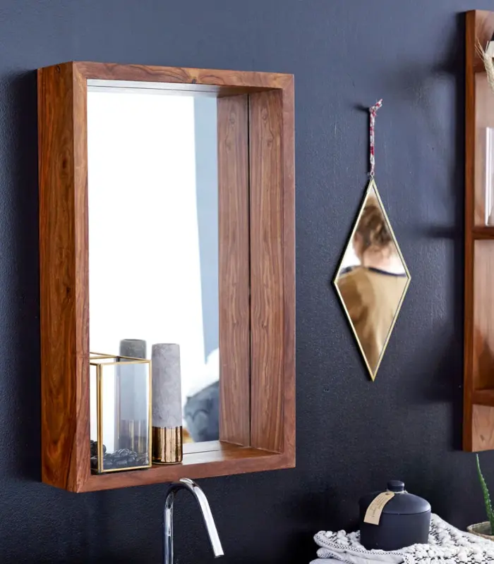 Fasy Sheesham Wood Wall Mounted Mirror 70x45 cm (Honey Finish)