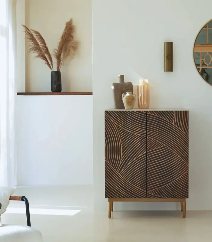 Bilosh Solid Mango Wood and Terrazzo Small Sideboard and Cabinet (Natural Finish)