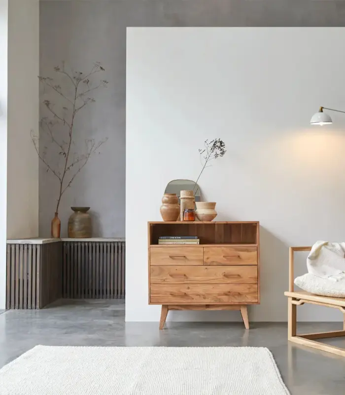 Ozlo Acacia Wood Chest of Drawers (Natural Finish)