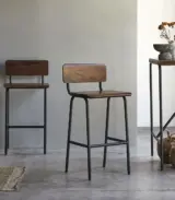 Calia Solid Sheesham Wood with Metal Legs Bar Chair (Natural Finish)