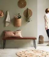 Pelga Solid Sheesham Wood with Metal Legs Bench (Natural Finish)