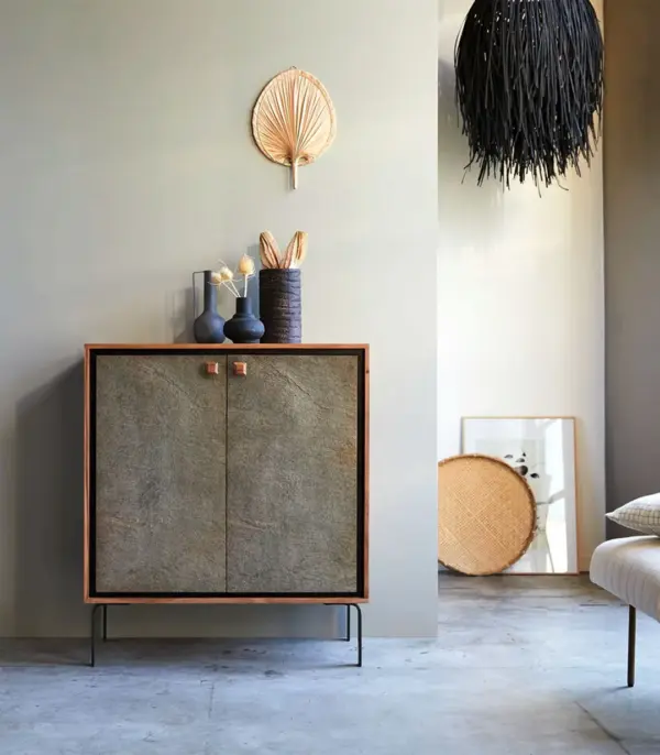 Demis Acacia Wood with Metal Stand Bar Cabinet (Natural Finish)