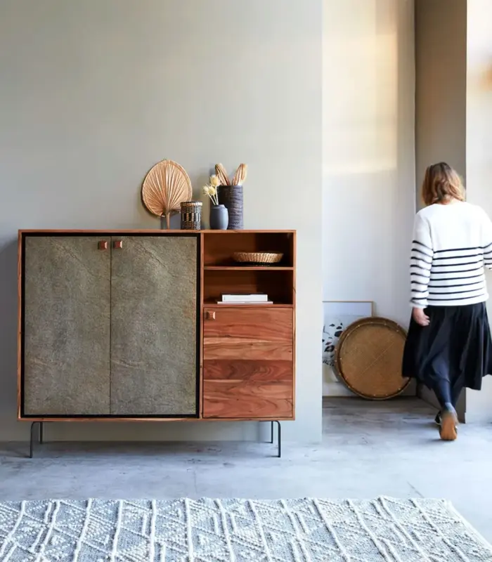 Demis Acacia Wood with Metal Stand Sideboard (Acacia Varnished)