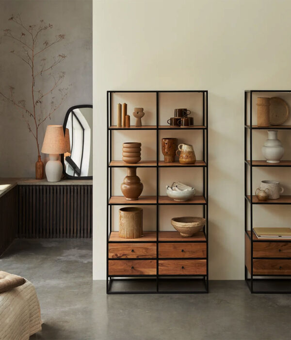 Agra Solid Acacia And Metal Bookcase