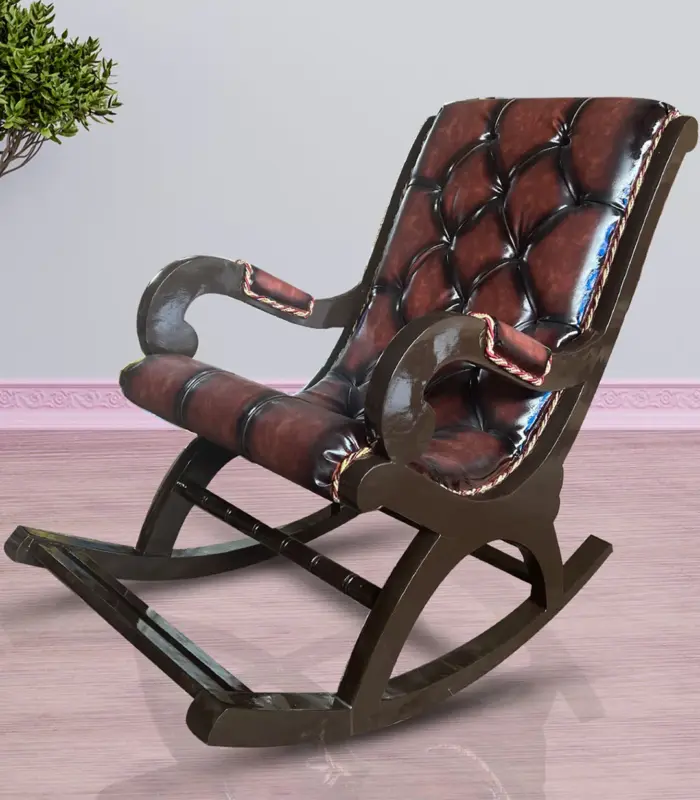 Mealmine Sheesham Wood with Velvet Fabric Cushion Rocking Chair (Melamine Finish)