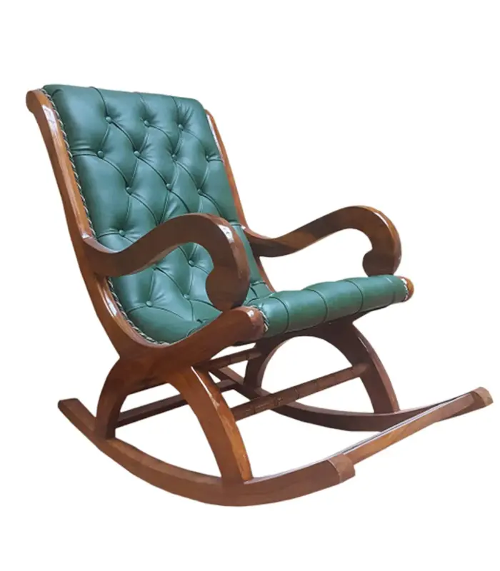 Mealmine Sheesham Wood with Green Cushion Rocking Chair (Melamine Finish)
