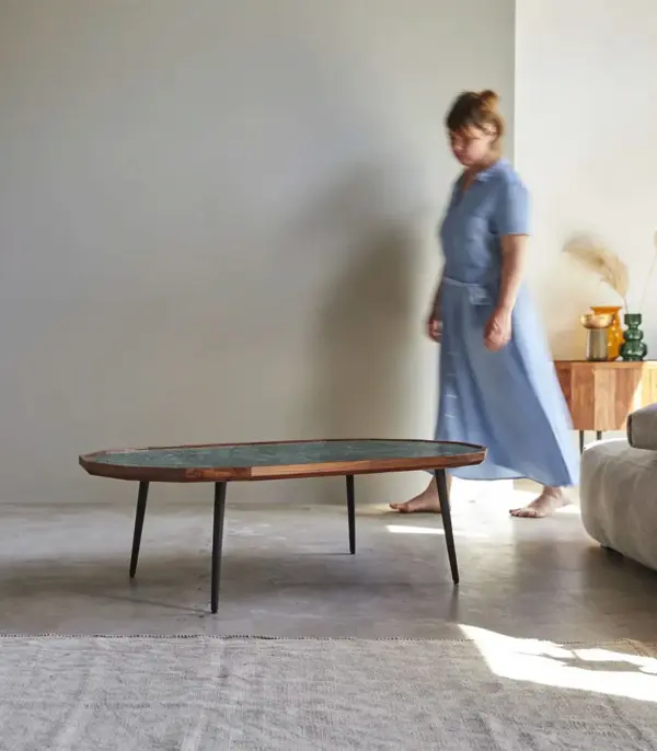 Zade Solid Sheesham Wood with Marble Top Coffee Table (Natural Finish)