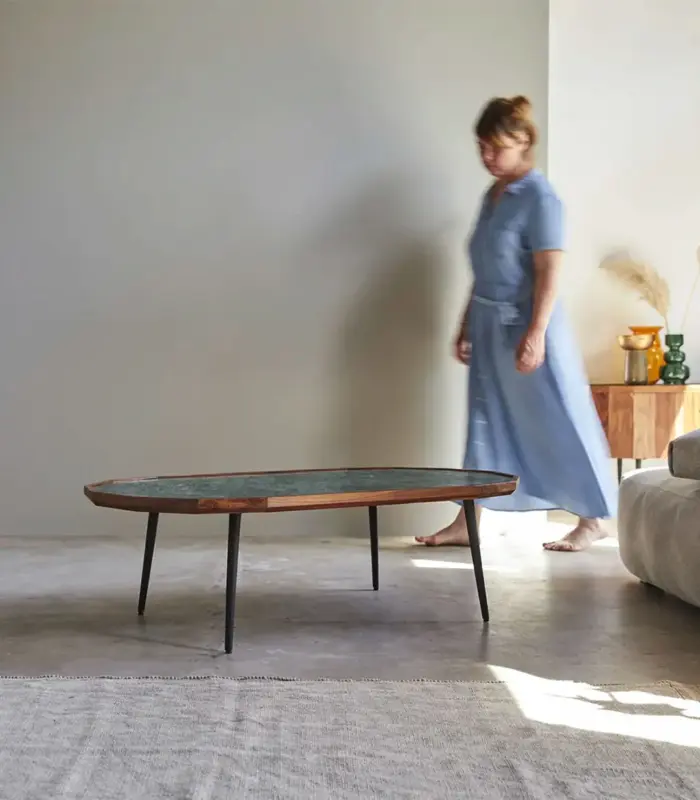 Zade Solid Sheesham Wood with Marble Top Coffee Table (Natural Finish)
