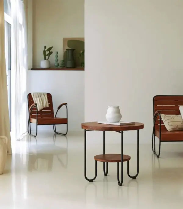 Kaiy Solid Acacia Wood Coffee Table with Metal Legs (Oiled Finish)