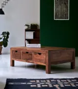Oliver Solid Sheesham Wood Coffee Table with Drawers Storage (Natural Finish)