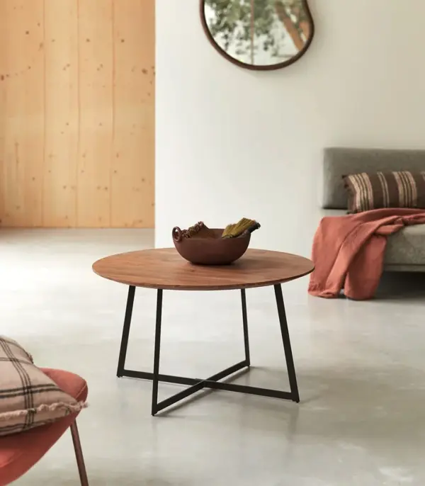 Demis Solid Acacia Wood Coffee Table with Metal Legs (Natural Finish)