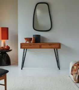 Bannie Solid Acacia Wood Console Table with Drawer Storage (Acacia Varnished)