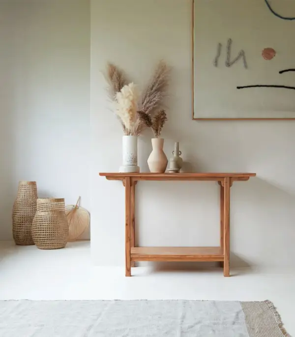 Elite Solid Acacia Wood Console Table (Natural Finish)