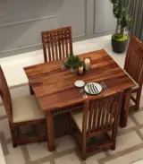 Arolph Sheesham Wood 4 Seater Dining Table Set (Honey Finish) - Image 3