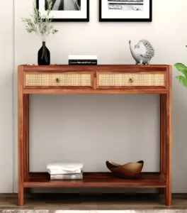 Apeak Sheesham Wood Console Table with Drawer Storage (Honey Finish)