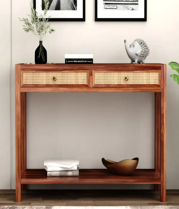 Apeak Sheesham Wood Console Table with Drawer Storage (Honey Finish)