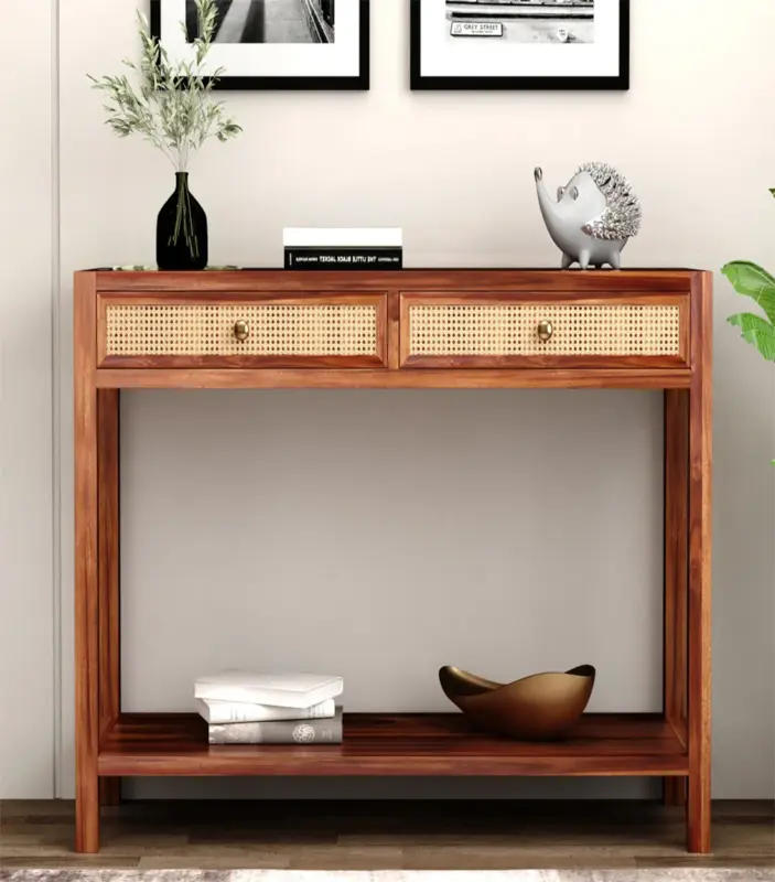 Apeak Sheesham Wood Console Table with Drawer Storage (Honey Finish)