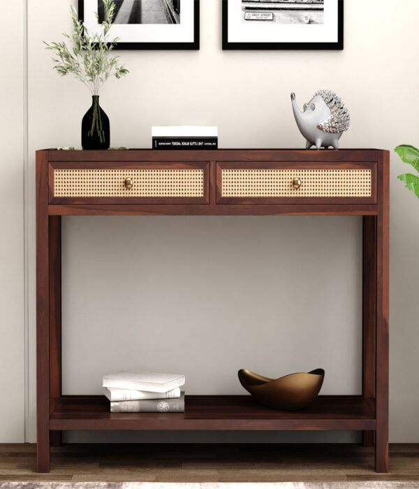 Apeak Sheesham Wood Console Table with Drawer Storage (Walnut Finish)