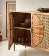 Syno Solid Mango Wood and Rattan Sideboard (Honey Finish) - Image 2