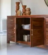 Maizzo Solid Sheesham Wood Sideboard with Drawer Storage (Honey Finish) - Image 2