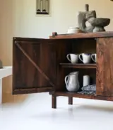Arket Solid Mango Wood Sideboard and Cabinet (Walnut Finish) - Image 2