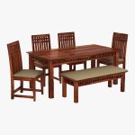 Arolph Sheesham Wood 6 Seater Dining Table Set with Bench (Honey Finish) - Image 2
