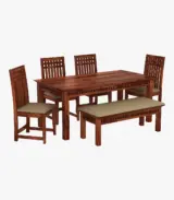 Arolph Sheesham Wood 6 Seater Dining Table Set with Bench (Honey Finish) - Image 2