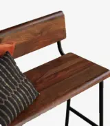 Calia Solid Sheesham Wood with Metal Legs Tall Bar Bench (Natural Finish) - Image 2