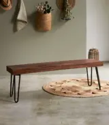 Pelga Solid Sheesham Wood with Metal Legs Bench (Natural Finish) - Image 3