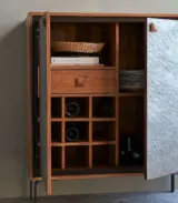Demis Acacia Wood with Metal Stand Bar Cabinet (Natural Finish) - Image 2