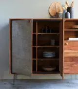 Demis Acacia Wood with Metal Stand Sideboard (Acacia Varnished) - Image 2