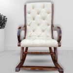Melamine Finish Sheesham Wooden Cushion Rocking Chair (White) - Image 2
