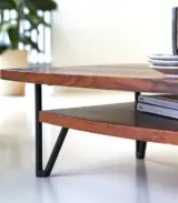 Bannie Solid Sheesham Wood Coffee Table with Metal Legs (Natural Finish) - Image 2