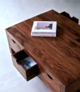 Oliver Solid Sheesham Wood Coffee Table with Drawers Storage (Natural Finish) - Image 2