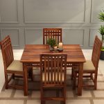 Arolph Sheesham Wood 4 Seater Dining Table Set (Honey Finish) - Image 4