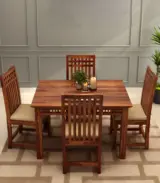 Arolph Sheesham Wood 4 Seater Dining Table Set (Honey Finish) - Image 4