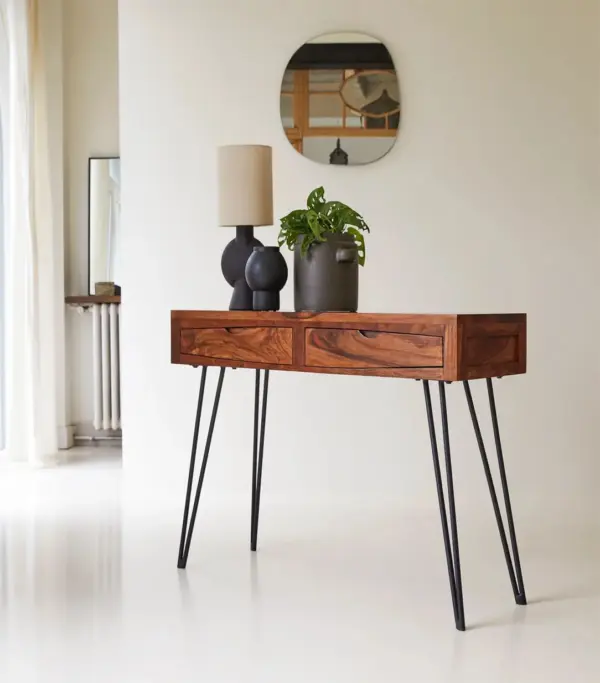Ark Bonnie Sheesham Wood Console Table with Drawer Storage (Natural Finish)