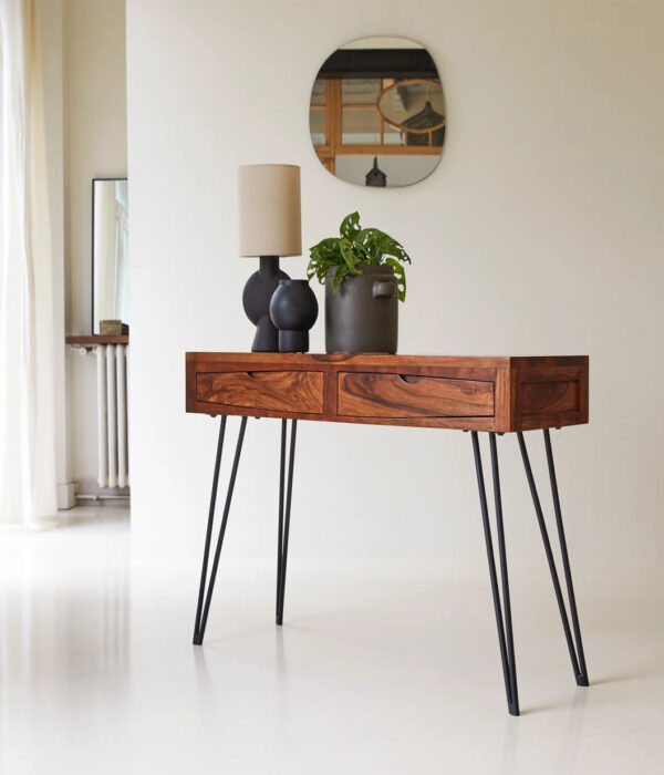 Ark Bonnie Sheesham Wood Console Table with Drawer Storage (Natural Finish)