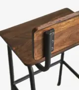 Calia Solid Sheesham Wood with Metal Legs Bar Chair (Natural Finish) - Image 3