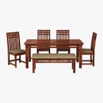 Arolph Sheesham Wood 6 Seater Dining Table Set with Bench (Honey Finish) - Image 3
