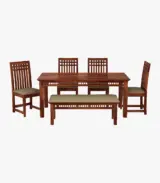Arolph Sheesham Wood 6 Seater Dining Table Set with Bench (Honey Finish) - Image 3