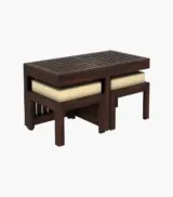 Spyrrow Sheesham Wood Center Table with Two Stools (Walnut Finish) - Image 2