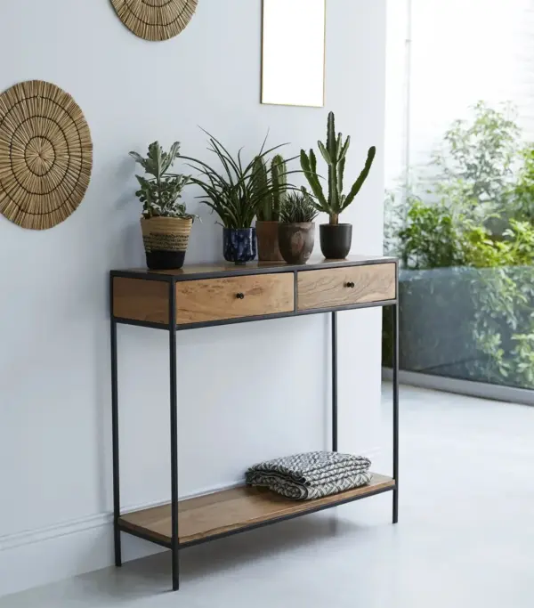 Ark Acacia Wood Console Table with Drawer Storage (Natural Finish)