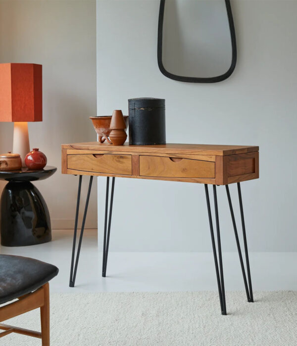 Ark Bonnie Acacia Wood Console Table with Drawer Storage (Natural Finish)
