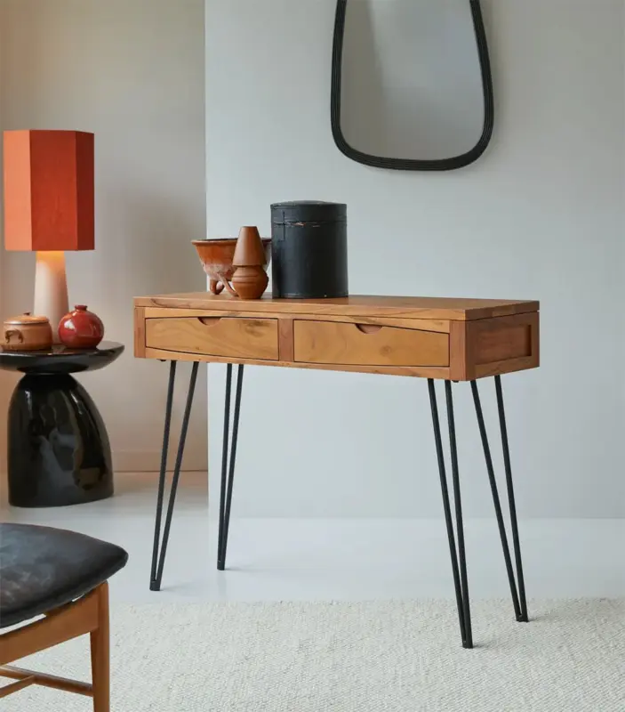 Ark Bonnie Acacia Wood Console Table with Drawer Storage (Natural Finish)