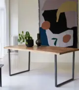 Ark Temis Solid Acacia Wood and Metal Table with Seats (Natural Finish)