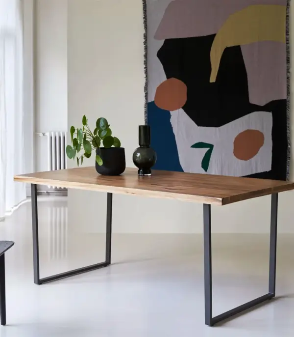 Ark Temis Solid Acacia Wood and Metal Table with Seats (Natural Finish)