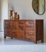 Maizzo Solid Sheesham Wood Sideboard with Drawer Storage (Honey Finish) - Image 4