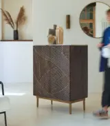 Bilosh Solid Mango Wood and Terrazzo Small Sideboard and Cabinet (Natural Finish) - Image 4